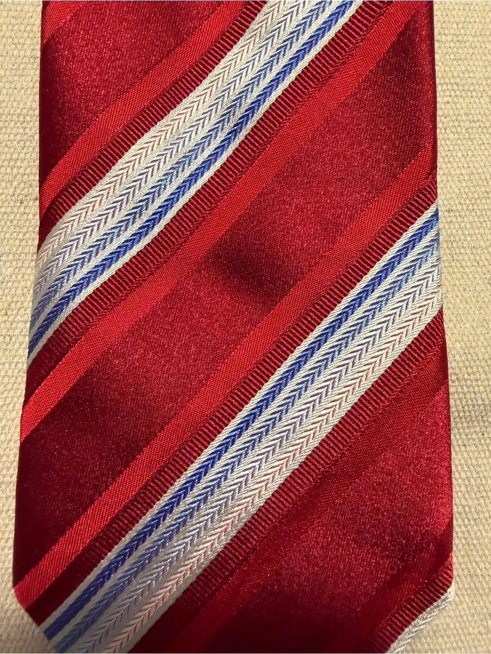 Ermenegildo Zegna Blue White Red Striped Thick Silk & Cotton Tie 3 1/2 x 60
